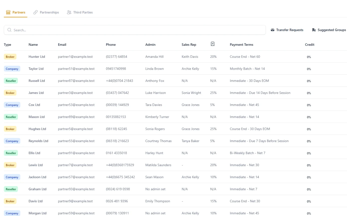 MMC partners list of brokers, company clients and resellers with their payment terms